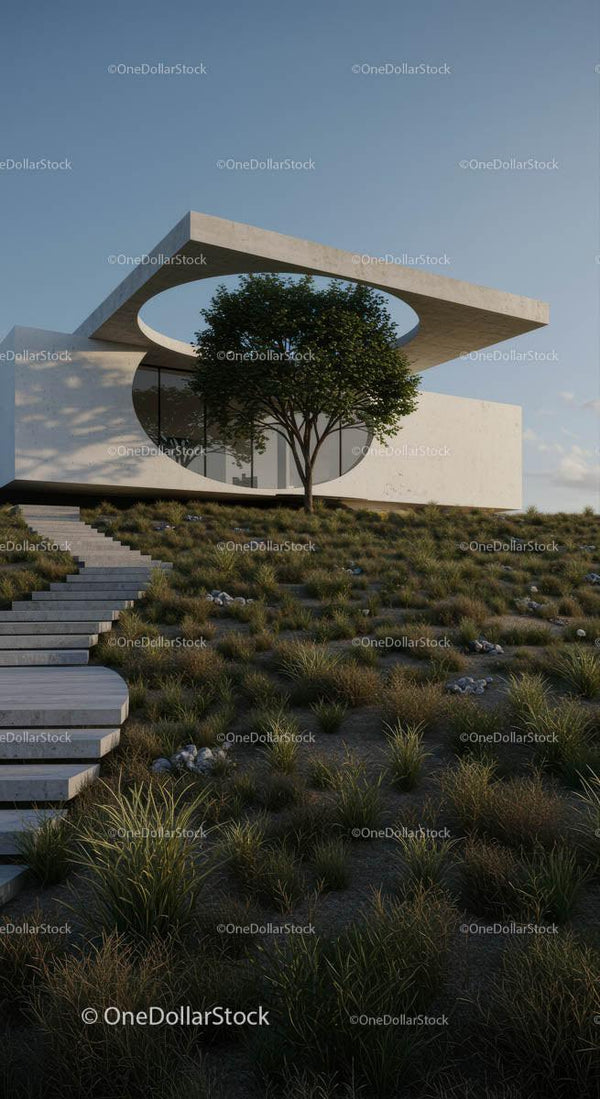 Nowoczesny projekt architektoniczny z wkomponowanym drzewem