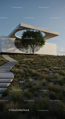Modern Minimalist Home with Tree in Natural Setting