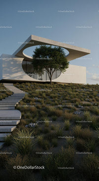 Modern Minimalist Home with Tree in Natural Setting