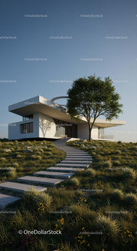 Modern Minimalist Home with Tree in Natural Setting