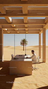 Modern Outdoor Workspace in Serene Desert Setting