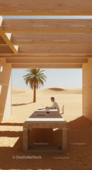 Desert Office with Palm Tree and Modern Architecture
