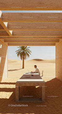 Desert Office with Palm Tree and Modern Architecture