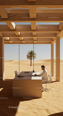 Man Working at Desk in Modern Desert Office