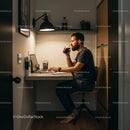 Focused Man Working in Cozy Home Office with Laptop