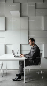 Stylish Minimalist Workspace with Focused Professional