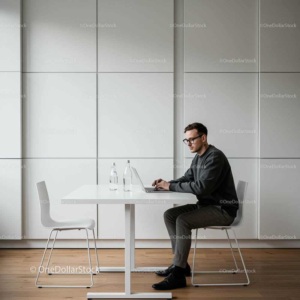 Nowoczesne miejsce pracy z skoncentrowaną jednostką przy laptopie