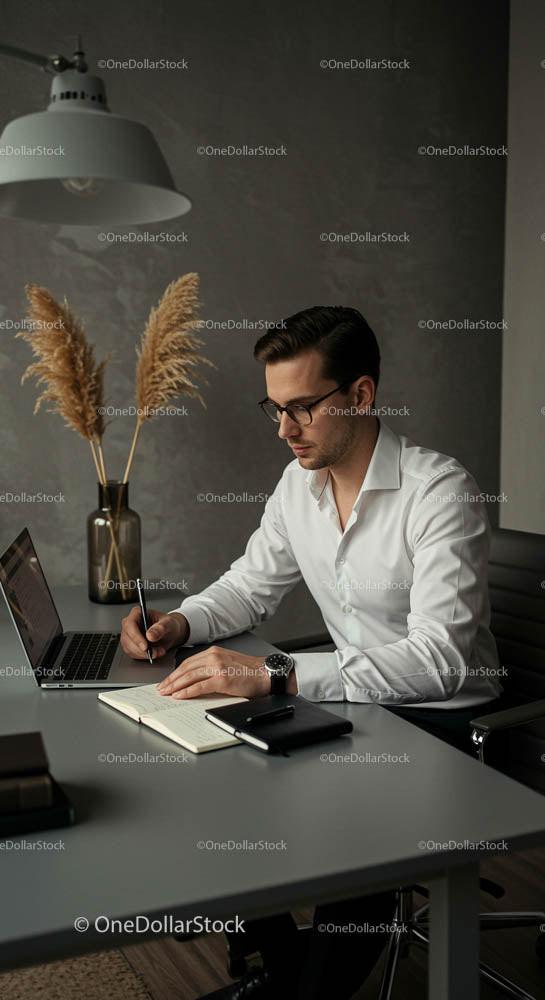 Biznesowy Profesjonalista Piszący Notatki w Nowoczesnym Biurze