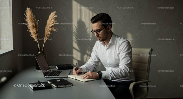 Skoncentrowany profesjonalista pracujący w nowoczesnym biurze