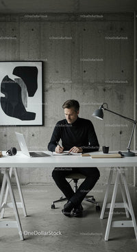 Focused Professional Writing in a Modern Minimalist Office