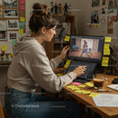 Young Woman Designing Animation Characters in Home Studio