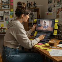 Young Woman Designing Animation Characters in Home Studio