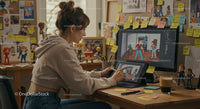 Artist Creating Digital Illustrations in Home Studio