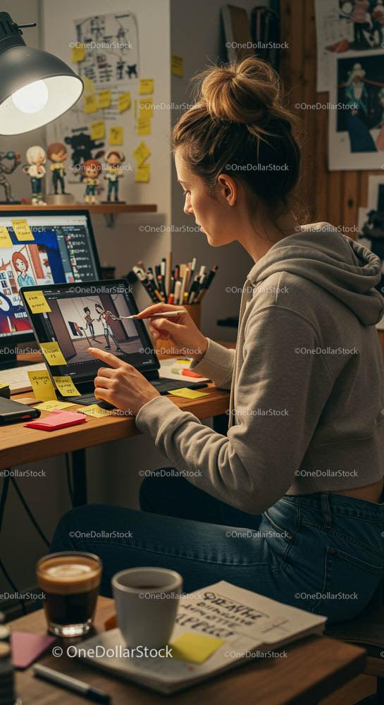 Creative Designer at Home Office Crafting Digital Artwork