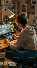 Young Woman Editing Photos in a Cozy Creative Workspace