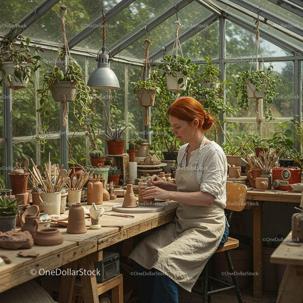 Rękodzieło ceramiczne w bujnym atelier szklarniowym