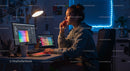 Creative Designer Working Late in Modern Home Studio