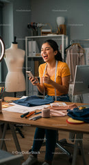 Joyful Fashion Designer in Creative Studio