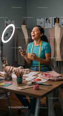 Joyful Fashion Designer in a Creative Studio