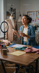 Joyful Fashion Designer Working in a Creative Studio