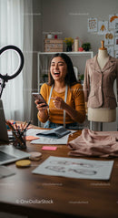 Young Fashion Designer Enjoying Creative Process in Studio