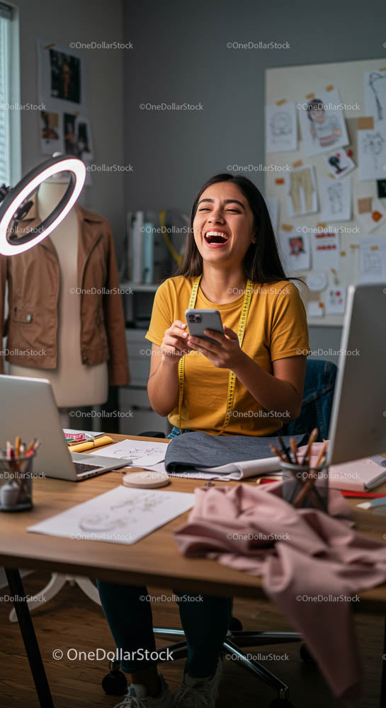 Uśmiechnięty projektant mody w kreatywnym studiu