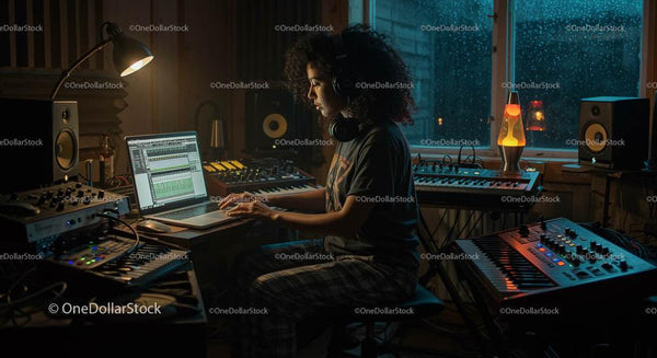 Woman Producing Music in a Cozy Home Studio