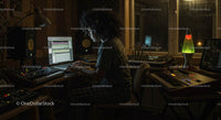 Focused Musician in Cozy Home Studio at Night