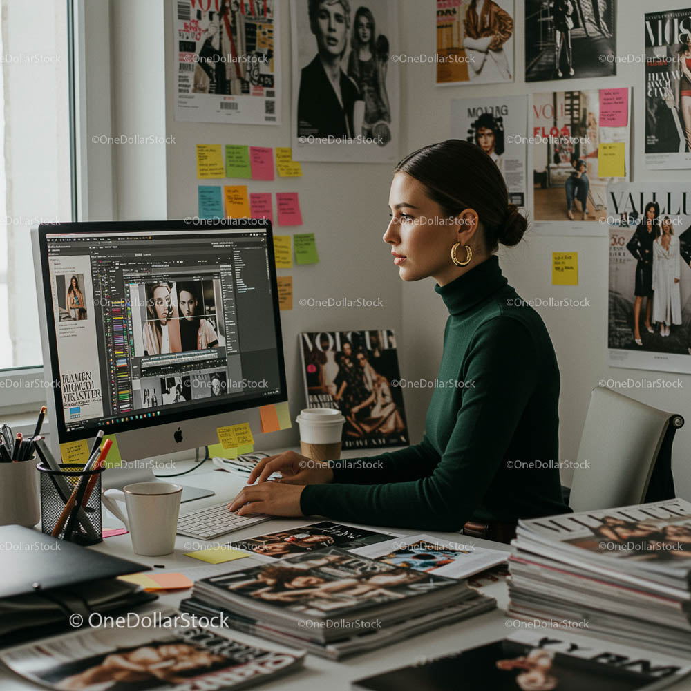 Projektantka w pracy w nowoczesnym biurze z magazynami