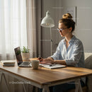 Focused Woman Working at Home Office Desk in Natural Light