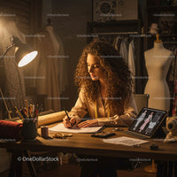 Projektantka mody szkicująca w kreatywnym studiu nocą
