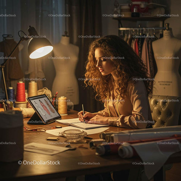 Młoda projektantka mody szkicująca w kreatywnym studio
