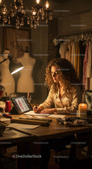 Fashion Designer Sketching in Cozy Design Studio by Candlelight