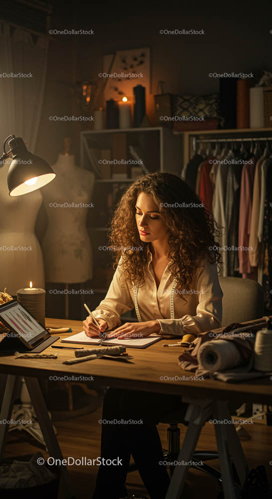 Projektantka mody szkicująca w przytulnym studiu