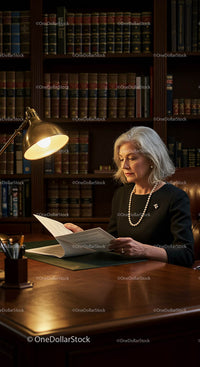 Mature Woman Reading in a Professional Law Office