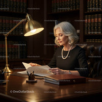 Professional Woman Reading in Elegant Legal Office Setting
