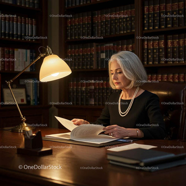 Mature Lawyer Reviewing Documents in Elegant Office