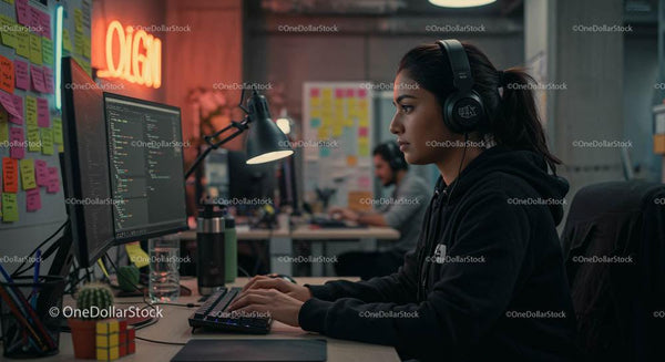 Focused Software Developer Working in Modern Office