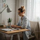 Focused Woman Working from Home in Natural Light