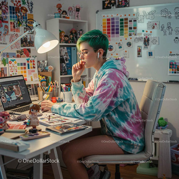 Young Graphic Designer Working in a Creative Home Office