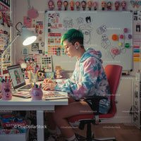 Young Creative Working in Artistic Home Studio