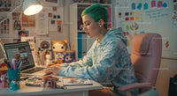 Young Digital Artist at Workstation in Creative Home Office