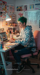 Creative Young Artist Working in a Colorful Home Studio
