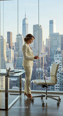 Businesswoman in Modern Office with City Skyline View