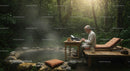 Writer in Tranquil Forest Setting with Typewriter