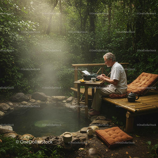 Writer Finding Inspiration in Serene Forest Setting