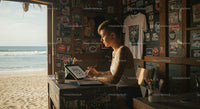 Tattoo Artist Drawing in Beachfront Studio