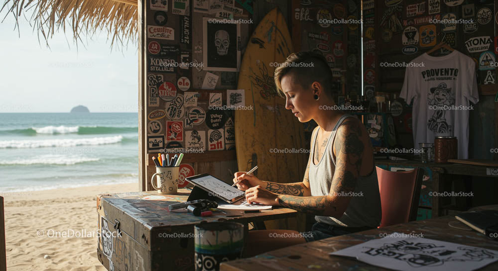 Artysta tatuażu tworzy sztukę w Beachside Studio