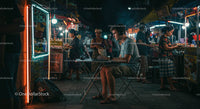 Digital Nomad Working at Night Market