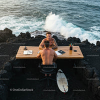 Remote Outdoor Office by the Ocean on a Black Sand Beach